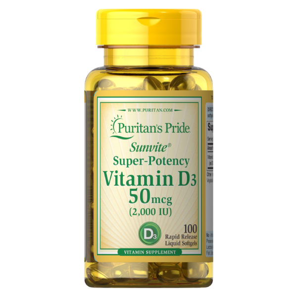 Puritan's Pride Vitamin D3 50mcg (2000 IU) 100 Softgels