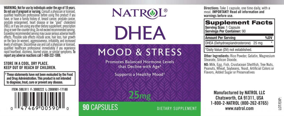 Natrol DHEA Mood & Stress 25mg 90 Capsules - Image 2