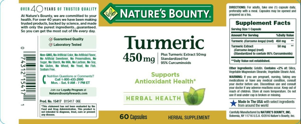 Nature's Bounty Turmeric Curcumin 450mg 60 Capsules - Image 2