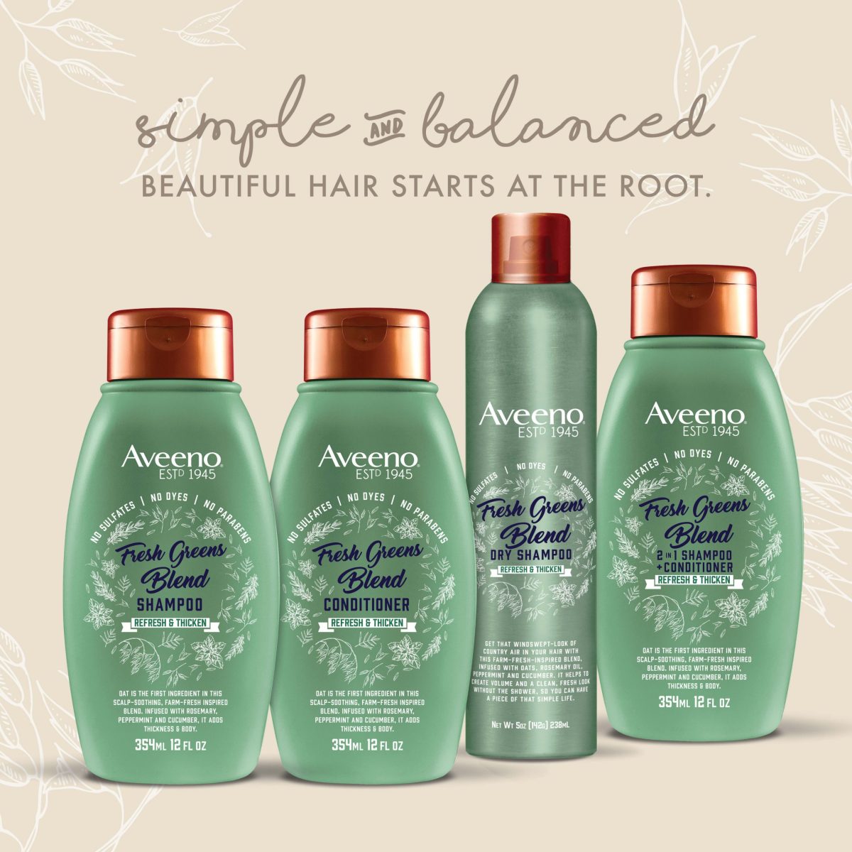AVEENO Fresh Greens Blend Shampoo for Refresh & Thicken 354ml - Image 2