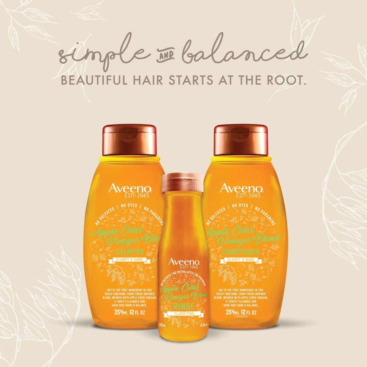 Aveeno Apple Cider Vinegar Sulfate-Free Shampoo 354ml - Image 2