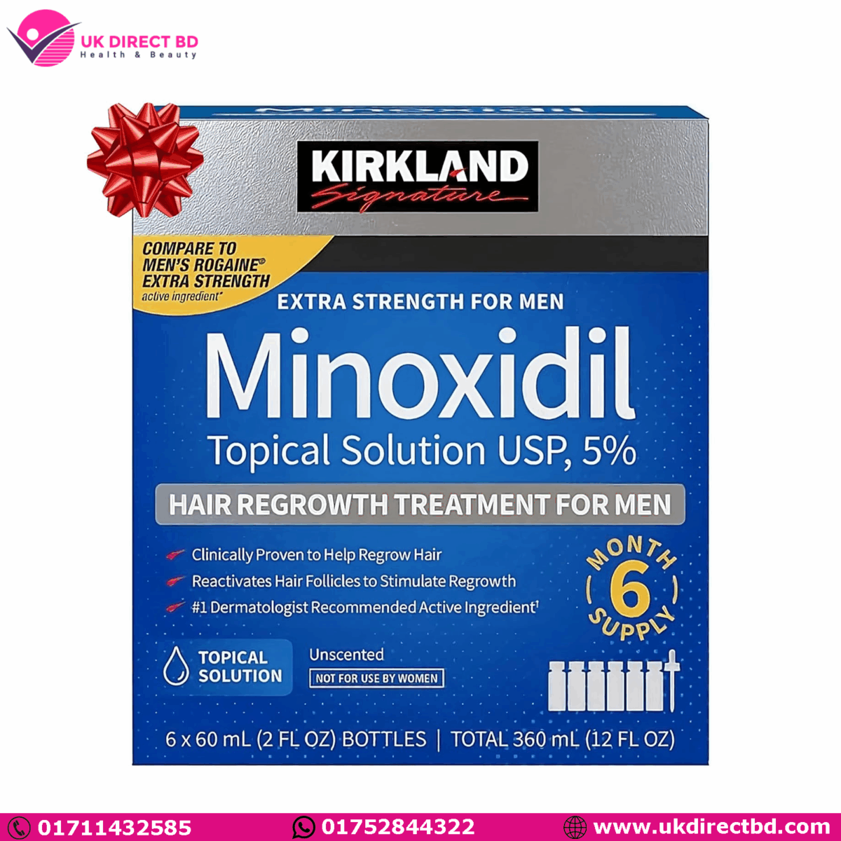Kirkland Signature Minoxidil-5% Extra Strength Hair Regrowth for Men-6 Month Supply 360ml - Image 1