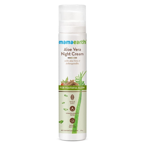 Mamaearth Aloe Vera Night Cream For Glowing Skin With Aloe Vera & Ashwagandha For A Youthful Glow 50g