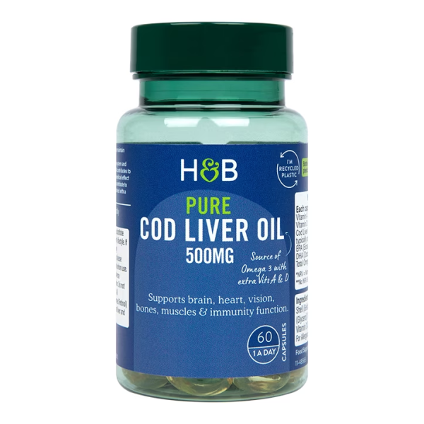 Holland & Barrett Pure Cod Liver Oil 500mg 60 Capsules