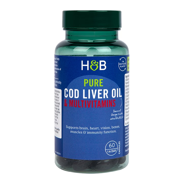 Holland & Barrett Pure Cod Liver Oil & Multivitamins 500mg 60 Capsules