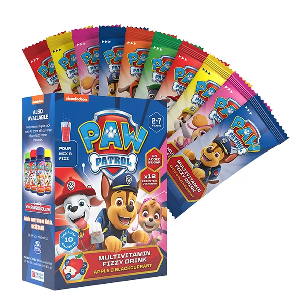 PAW Patrol Nickelodeon Multivitamin Fizzy Drink Apple & Blackcurrant 10 Sachets