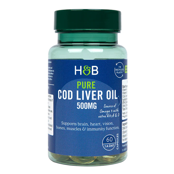 Holland & Barrett Pure Cod Liver Oil 500mg 60 Capsules