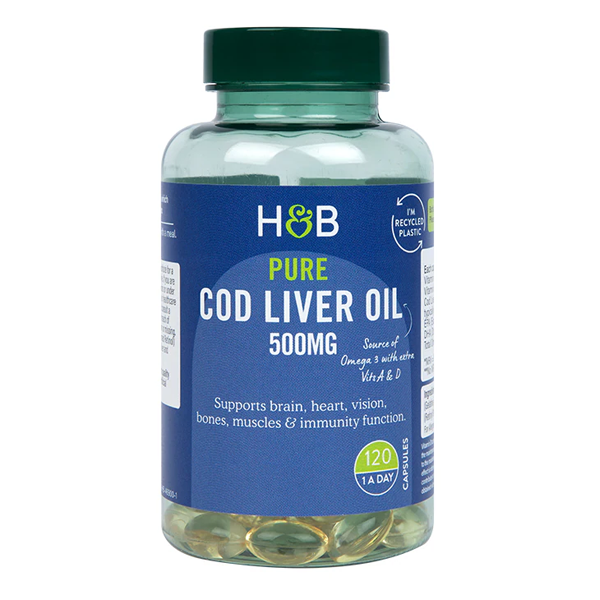 Holland & Barrett Pure Cod Liver Oil 500mg 120 Capsules