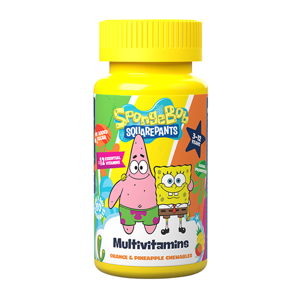 SpongeBob SquarePants Nickelodeon Multivitamins with added Probiotics Orange & Pineapple 60 Chewables