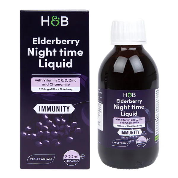 Holland & Barrett Elderberry Night time with Vitamin C&D, Zinc & Chamomile 200ml Liquid
