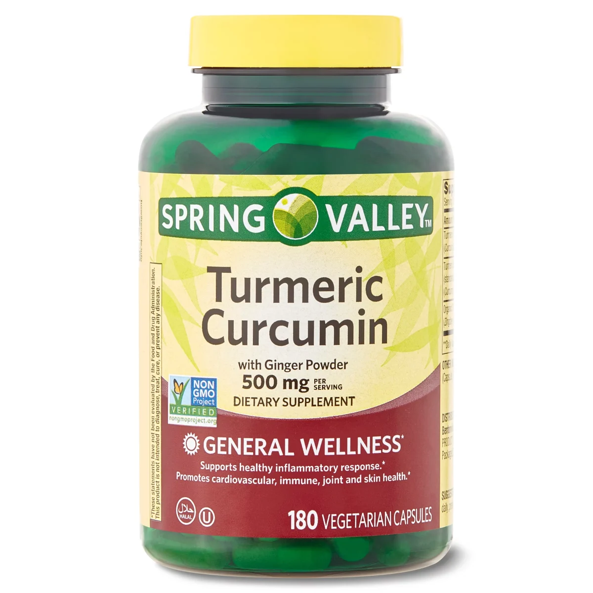 Spring Valley Turmeric Curcumin Dietary Supplement 500mg 180 Capsules - Image 1
