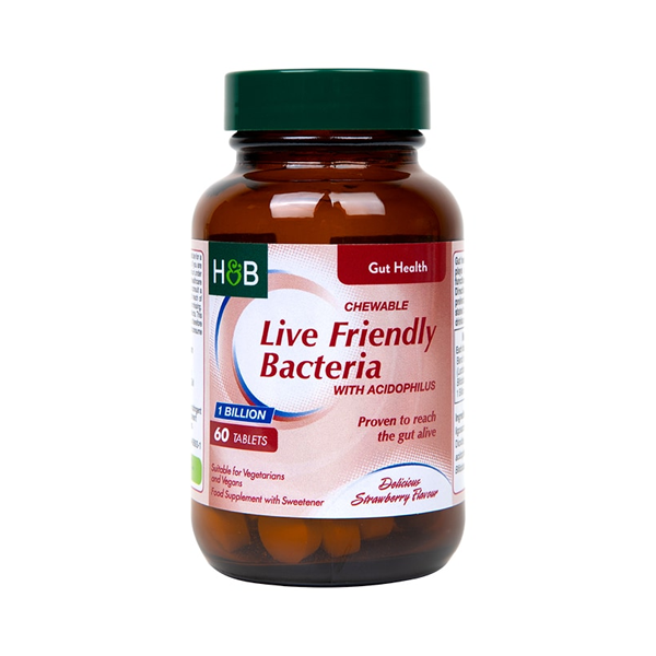 Holland & Barrett Live Friendly Bacteria Strawberry Flavour 60 Chewable Tablets