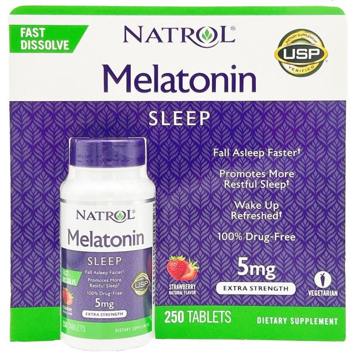 Natrol Melatonin 5mg Strawberry Flavor 250 Fast Dissolve Tablets - Image 1