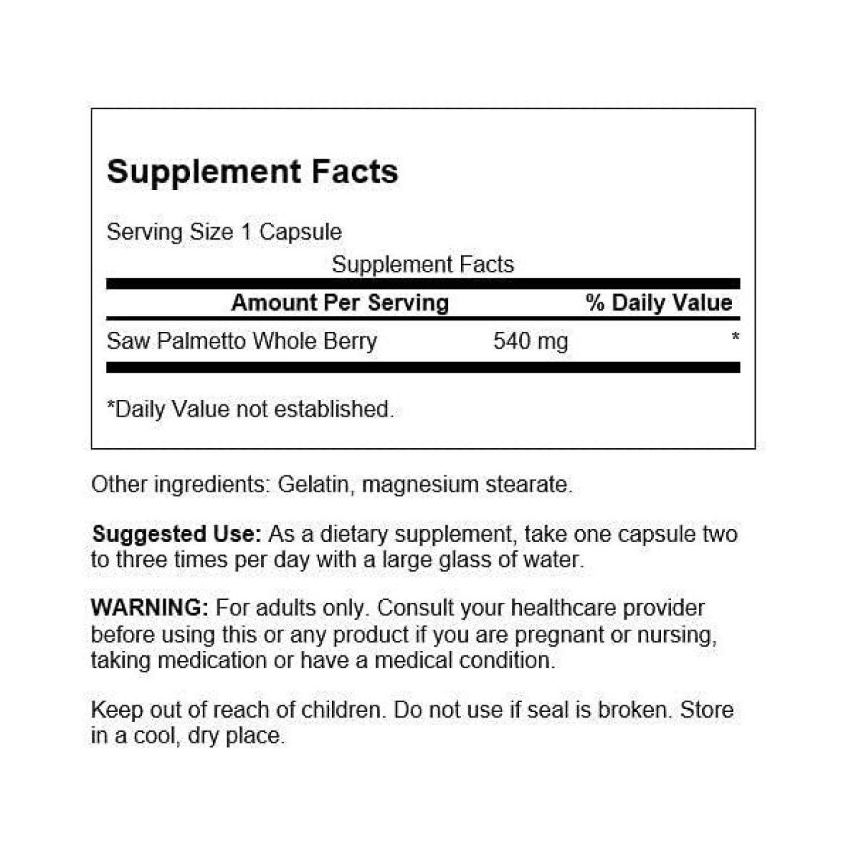 Swanson Full Spectrum Saw Palmetto 540 mg 100 Capsules (USA) - Image 2