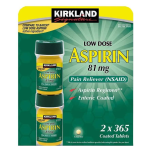 Kirkland Signature Low Dose Aspirin 81 mg 365 Enteric Coated Tablets 2 Pack