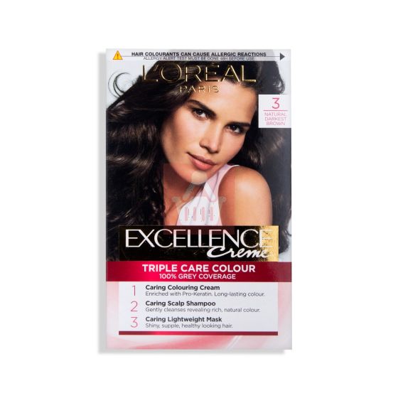Loreal Excellence Triple Care Cream Colour Natural Darkest Brown 3