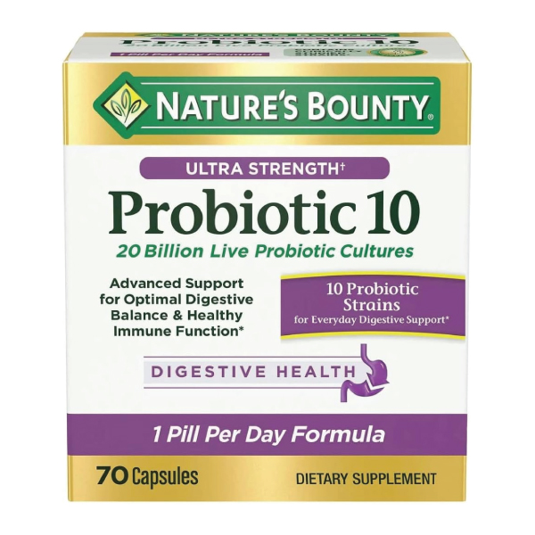 Nature’s Bounty Probiotic 10, 20 Billion Live Probiotic Cultures 70 Capsules