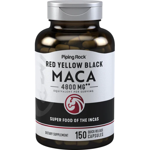PipingRock Red Yellow Black Maca 4800mg 150 Quick Release Capsules
