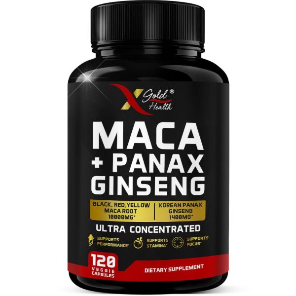 X Gold Health Maca Root Capsules 10,000mg + Korean Panax Ginseng 1,400mg 120 capsules (USA)