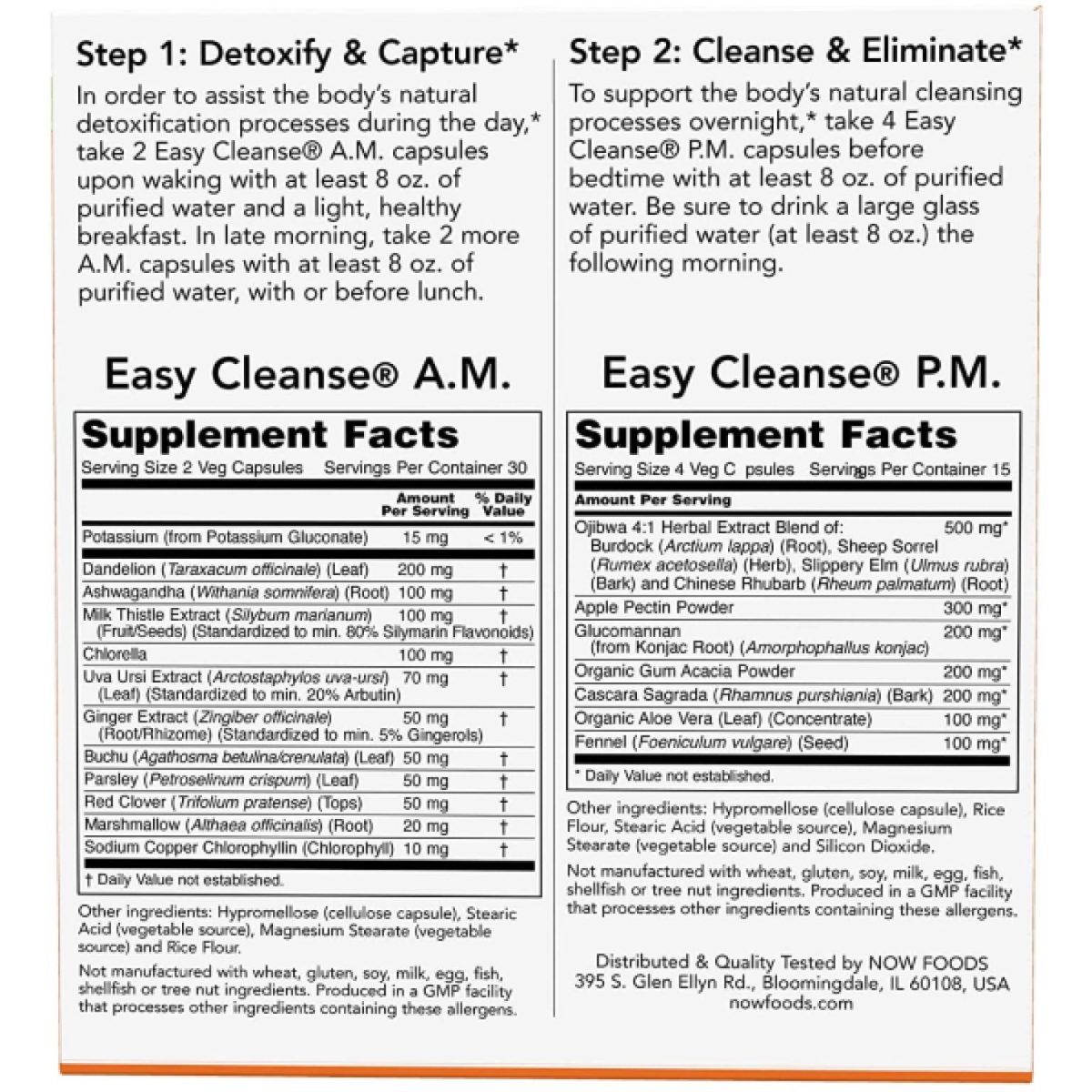 NOW Vitamin Easy Cleanse AM/PM Daily Detoxifying & Cleansing Support 120 Veg Capsules - Image 2