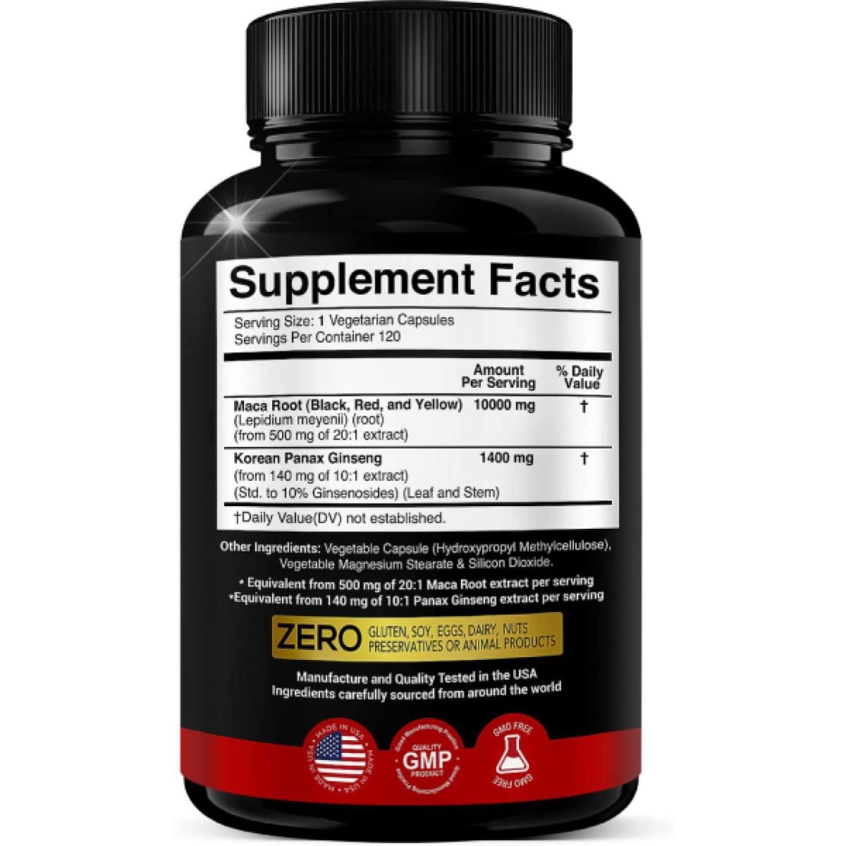X Gold Health Maca Root Capsules 10,000mg + Korean Panax Ginseng 1,400mg 120 capsules (USA) - Image 2