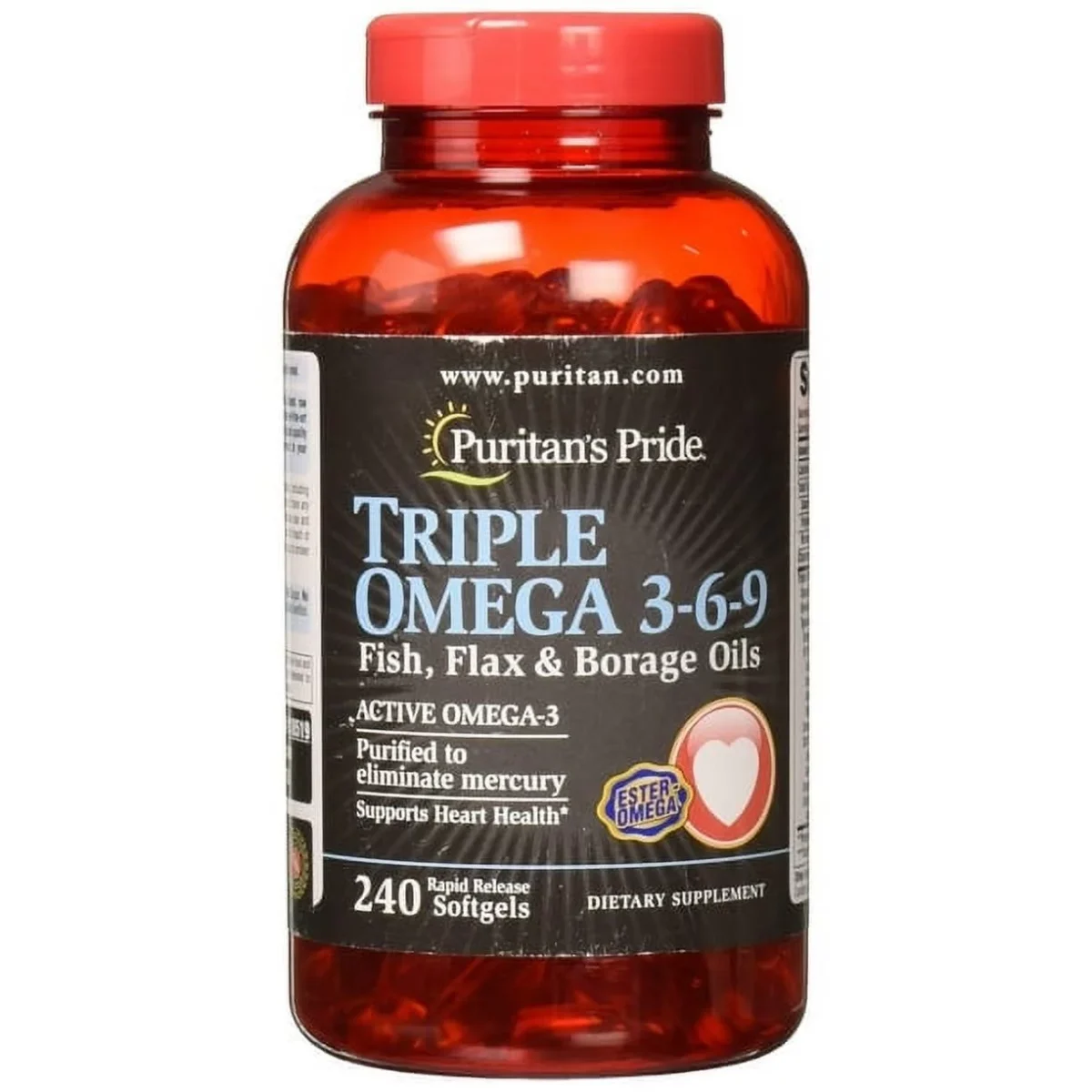 Puritan's Pride Triple Omega 3-6-9 Fish, Flax & Borage Oils 240 Softgels - Image 1