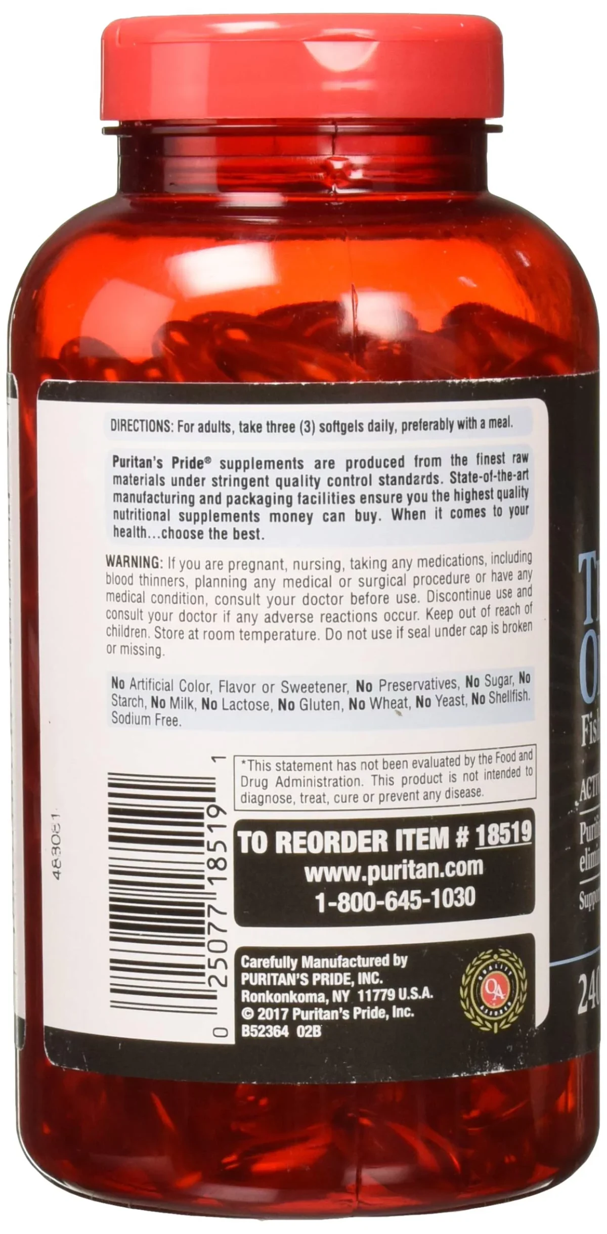 Puritan's Pride Triple Omega 3-6-9 Fish, Flax & Borage Oils 240 Softgels - Image 3