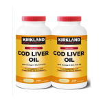 Kirkland Signature Cod Liver Oil + Omega 3-1150mg x 200 Capsules (2 Packs) Yellow Orange