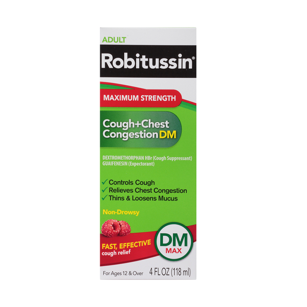 Robitussin Cough + Chest Congestion DM Max Adult Maximum Strength Raspberry 118ml