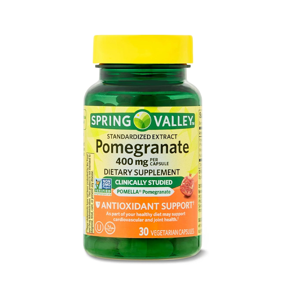 Spring Valley Standardized Extract Pomegranate Antioxidant Support Dietary Supplement Vegetarian Capsules 400mg 30 Count