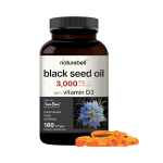 NatureBell Cold Pressed Black Seed Oil 3,000mg Per Serving with Vitamin D3 2000IU 180 Softgels