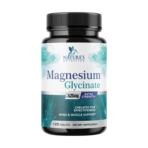 Nature's Nutrition Magnesium Glycinate 425 mg with Calcium Natural High Absorption Magnesium Tablets Chelated for Muscle Nerve Bone & Heart Health Support 120 Tablets