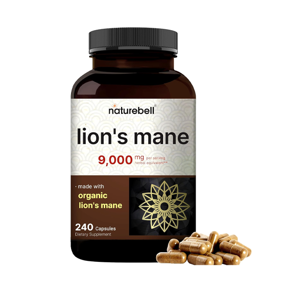 NatureBell Lions Mane Mushroom Supplement Capsules 9,000mg 240 Capsules
