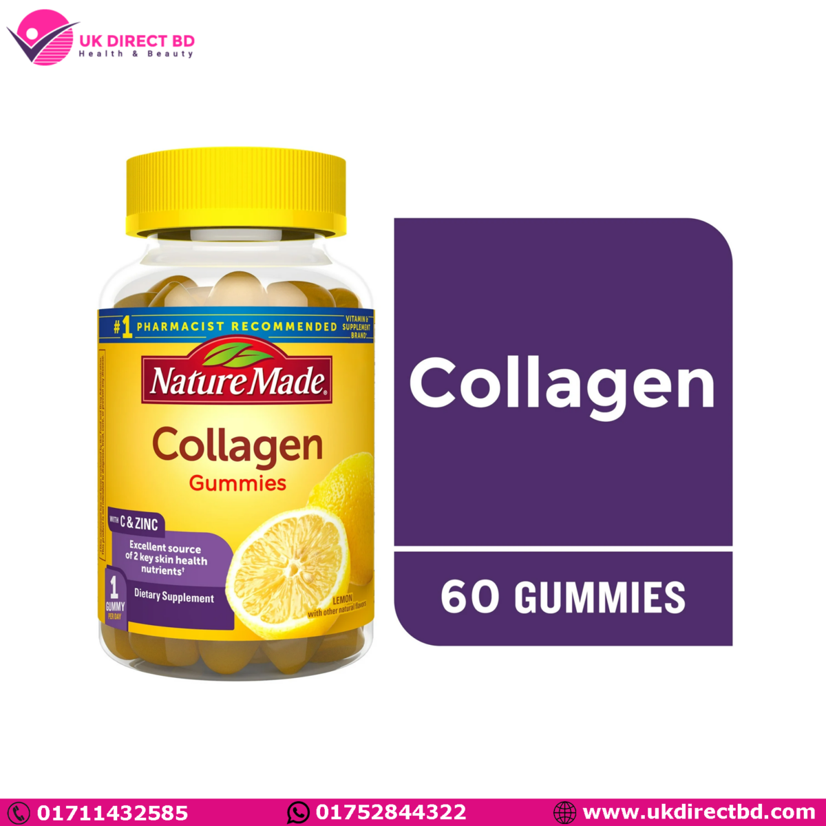 Nature Made Collagen Gummies Hydrolyzed Collagen Peptides Supplement 60 Count - Image 1