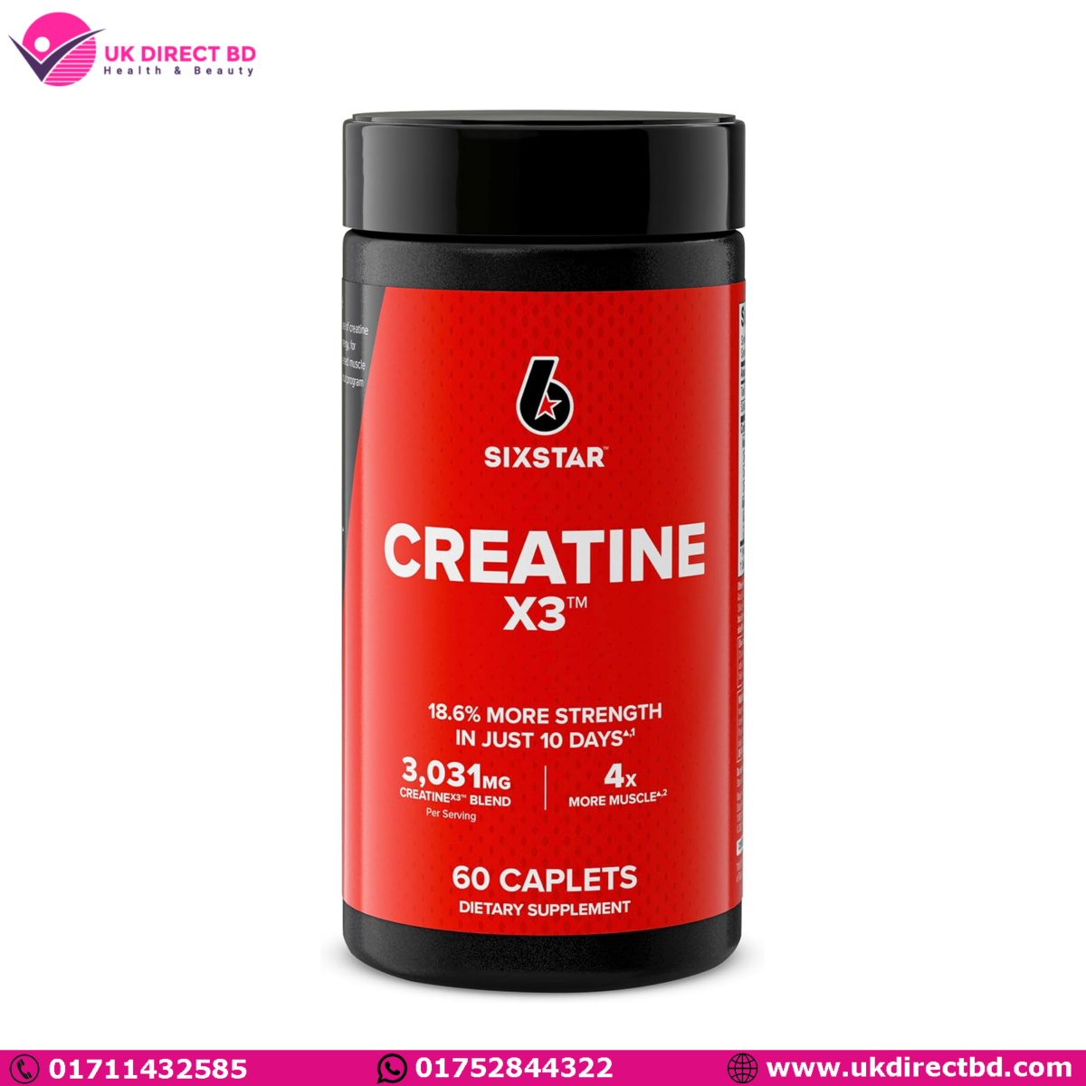Six Star Creatine Pills X3 Creatine for Women & Men Creatine Capsules Support Muscle Strength Pre & Post Workout Creatine 60 Caplets - Image 1
