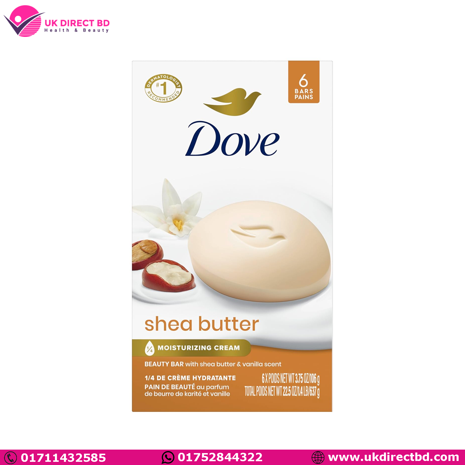 74 Dove Beauty Bar Soap Shea Butter 6 Bars for Nourished Radiant Skin Enriches Skin 3.75oz - Image 1