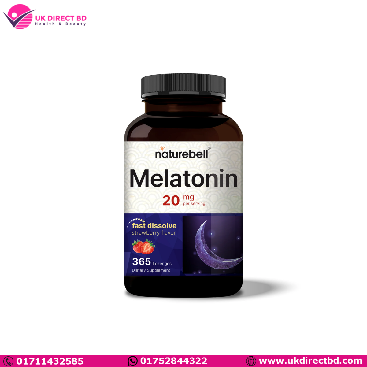 NatureBell Maximum Strength Melatonin 20mg Natural Strawberry Flavor 365 Counts - Image 1