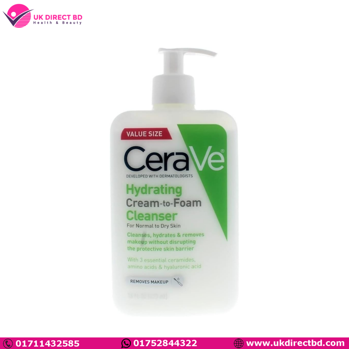Cerave Hydrating Cream To Foam Cleanser For Normal To Dry Skin 473ml - Image 1