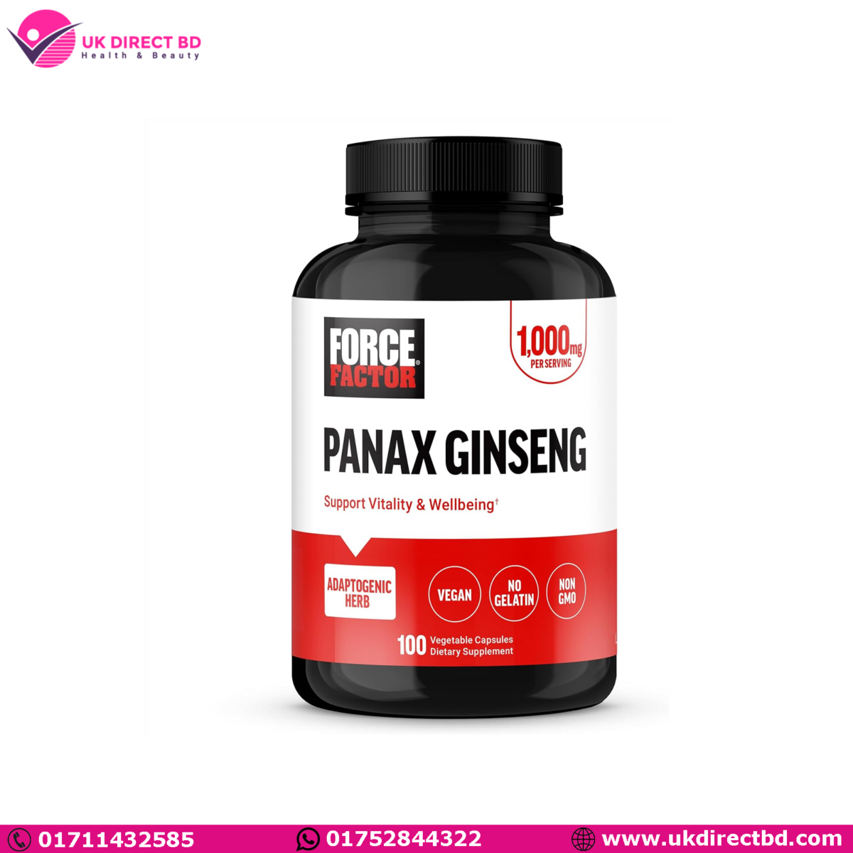 FORCE FACTOR Panax Ginseng Adaptogenic Korean Ginseng Supplement to Support Energy Clarity and Well Being Non GMO Vegan-Friendly Premium Quality100 - Image 1