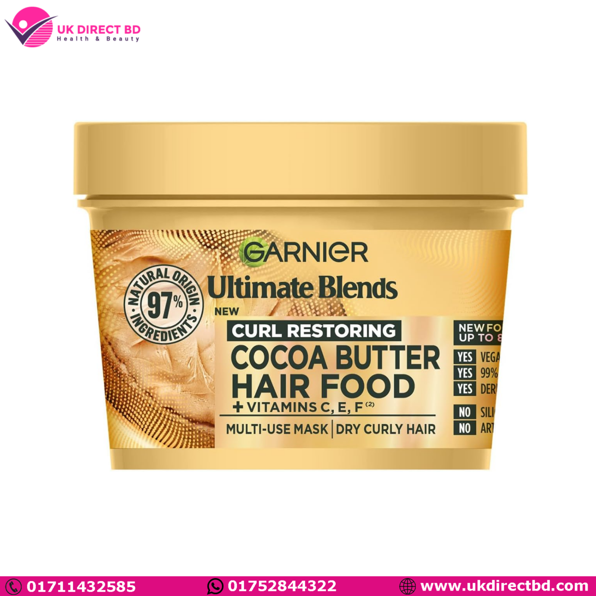 Garnier Ultimate Blends Cocoa Butter Hair Food Multi Use Mask 400ml - Image 1