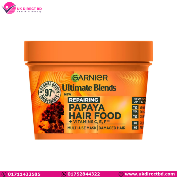 Garnier Hair Food 3in1 Hair Treatment Mask Intensely Nourishes and Repairs Hair For Damaged Hair No Silicones Vegan Formula Papaya Ultimate Blends