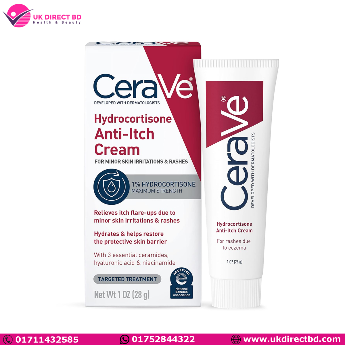 CeraVe 1% Hydrocortisone Anti-Itch Cream Fragrance-Free Relief for Eczema-Prone & Dry Skin 1 Ounce - Image 1