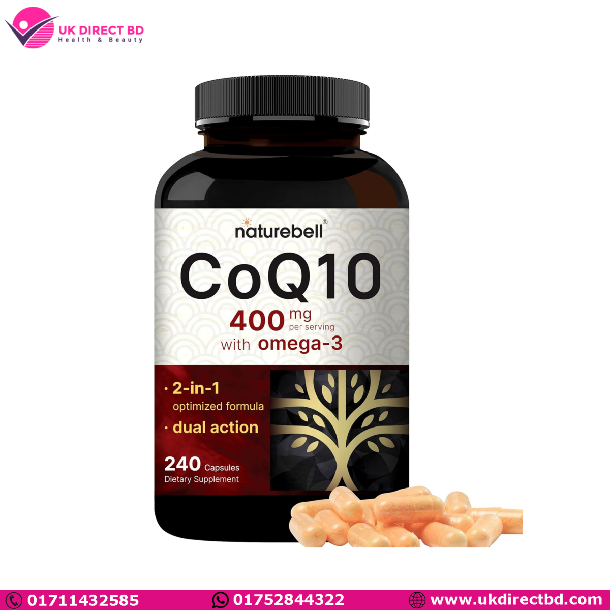 NatureBell CoQ10 400mg with Omega 3 Fatty Acids 240 Capsules - Image 1