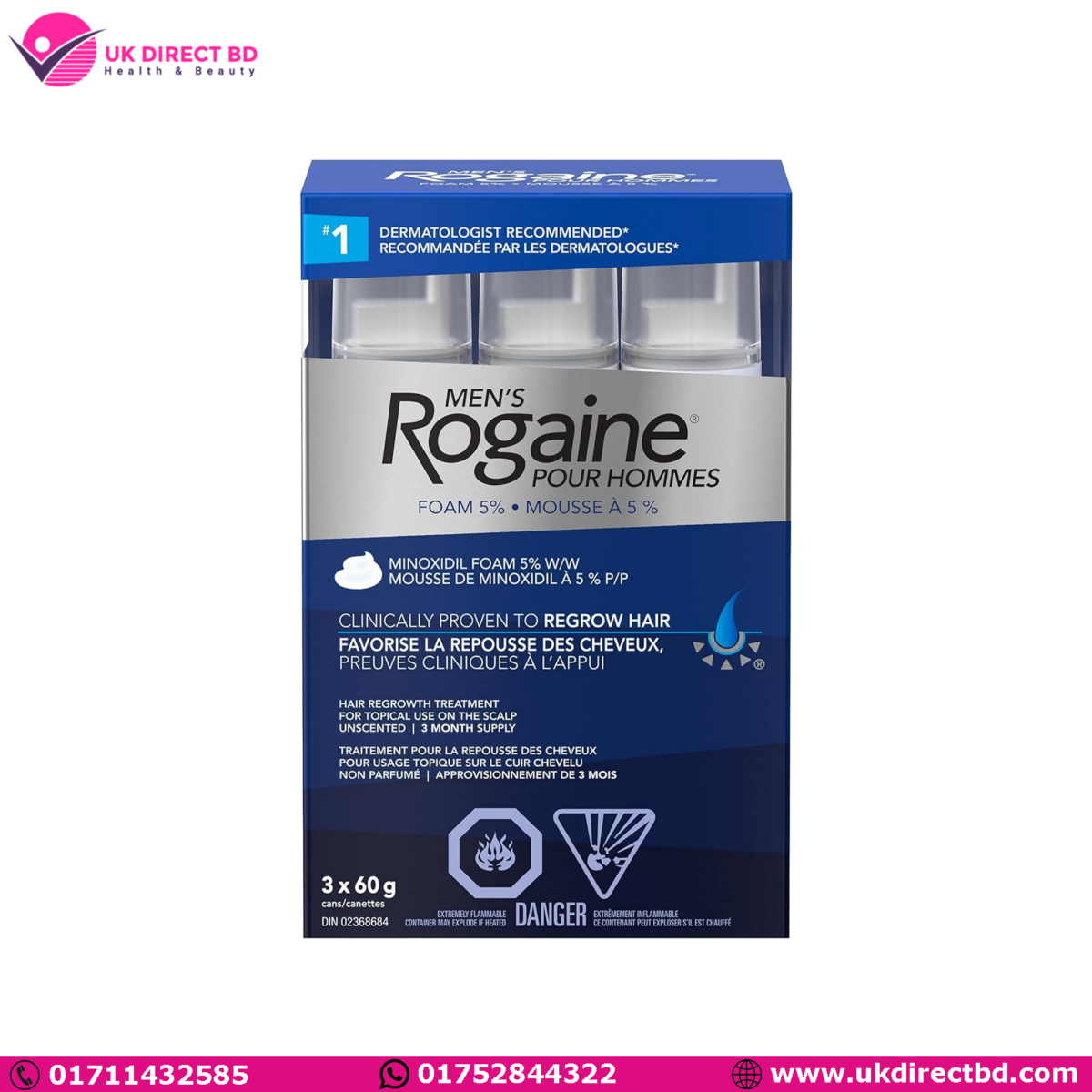 Rogaine Men’s Hair Loss & Thinning Treatment for Hair Regrowth 5 Minoxidil Foam Extra Strength 3 Month Treatment  white - Image 1