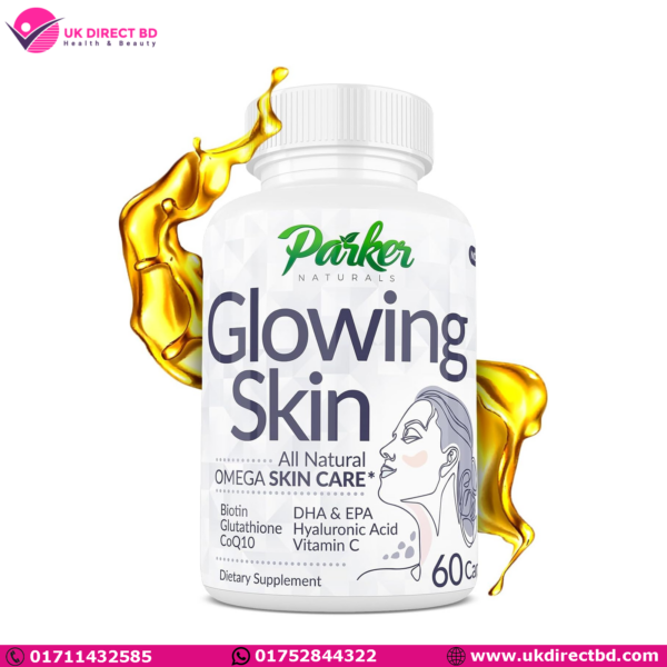 Parker Naturals Glowing Skin Supplement Biotin Glutathione Hyaluronic Acid DHA/EPA Omega 3 Fish Oil, CoQ10, Vitamin C, All Natural Skin Care Supplement 60 Capsule