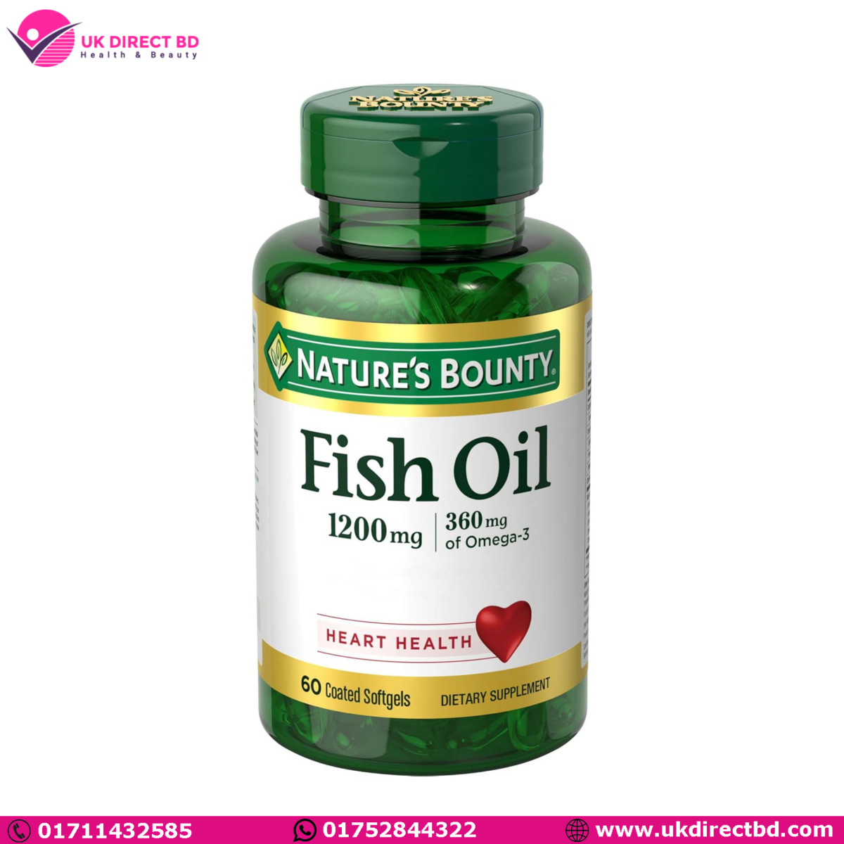 Nature's Bounty Fish Oil 1200mg 360mg of Omega-3, 60 Odorless Softgels - Image 1