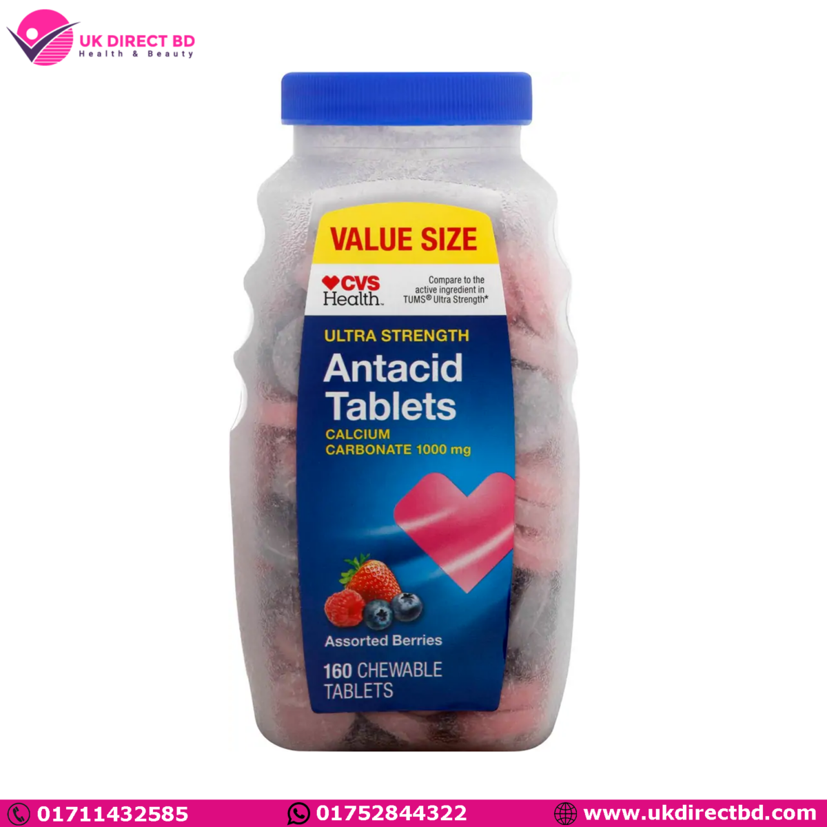 CVS Health Antacid Tablets 1000mg Calcium Carbonate Tums Ultra Strength 160 - Image 1