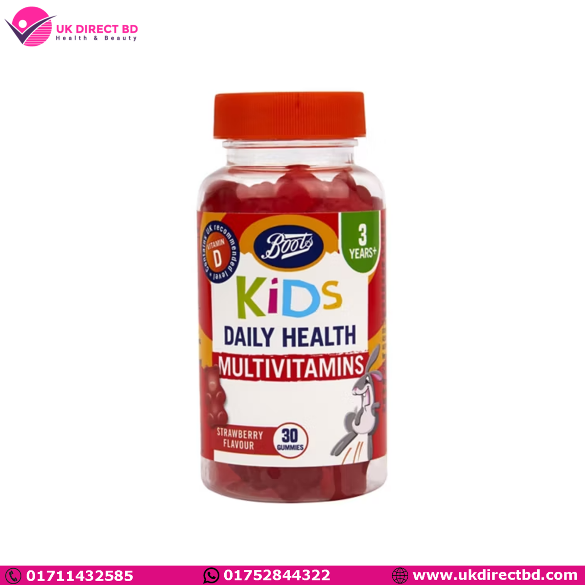 Boots Kids Daily Health Multivitamins Strawberry Flavour 30 Gummies - Image 1