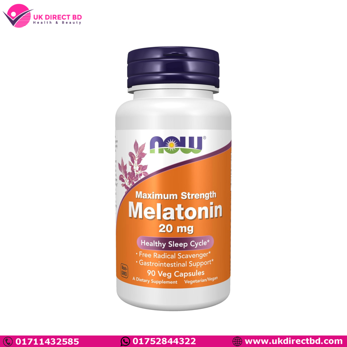 NOW Foods Maximum Strength Melatonin 20mg 90 Veg Capsules - Image 1