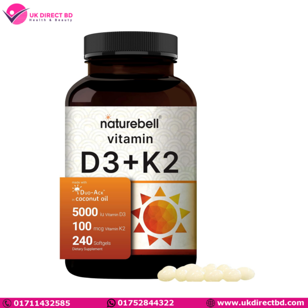 Naturebell D3 K2 Vitamin 5000 IU 8 Months Supply 240 Softgels